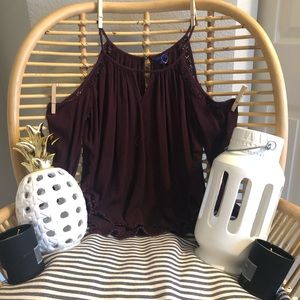 Maroon cold shoulder top